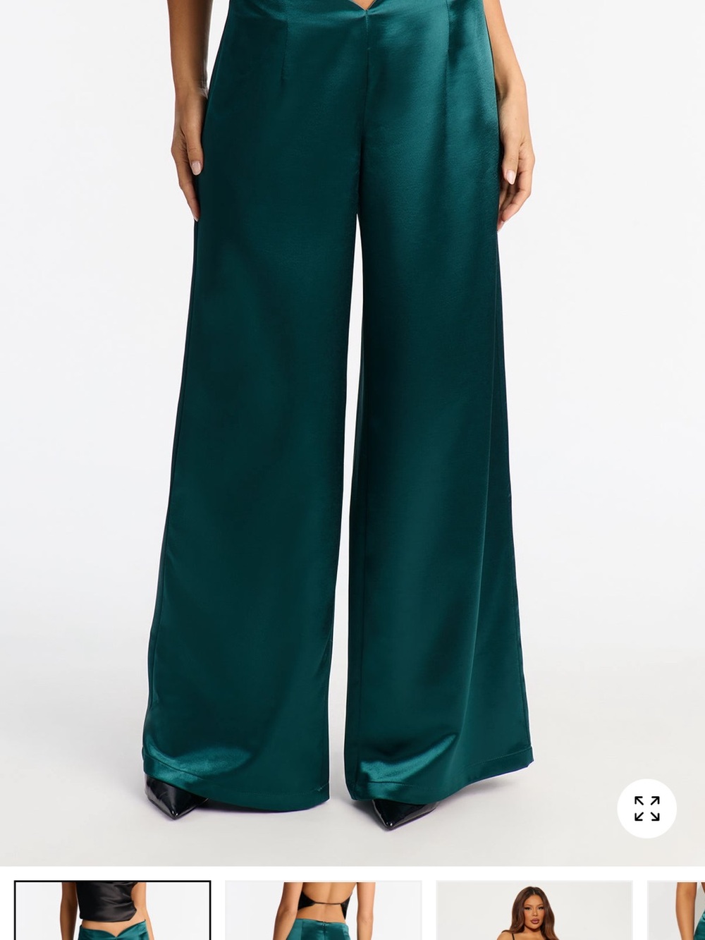 Fashion Nova Emerald Satin Wide-Leg Pants